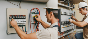 Eelctrician working on electric board
